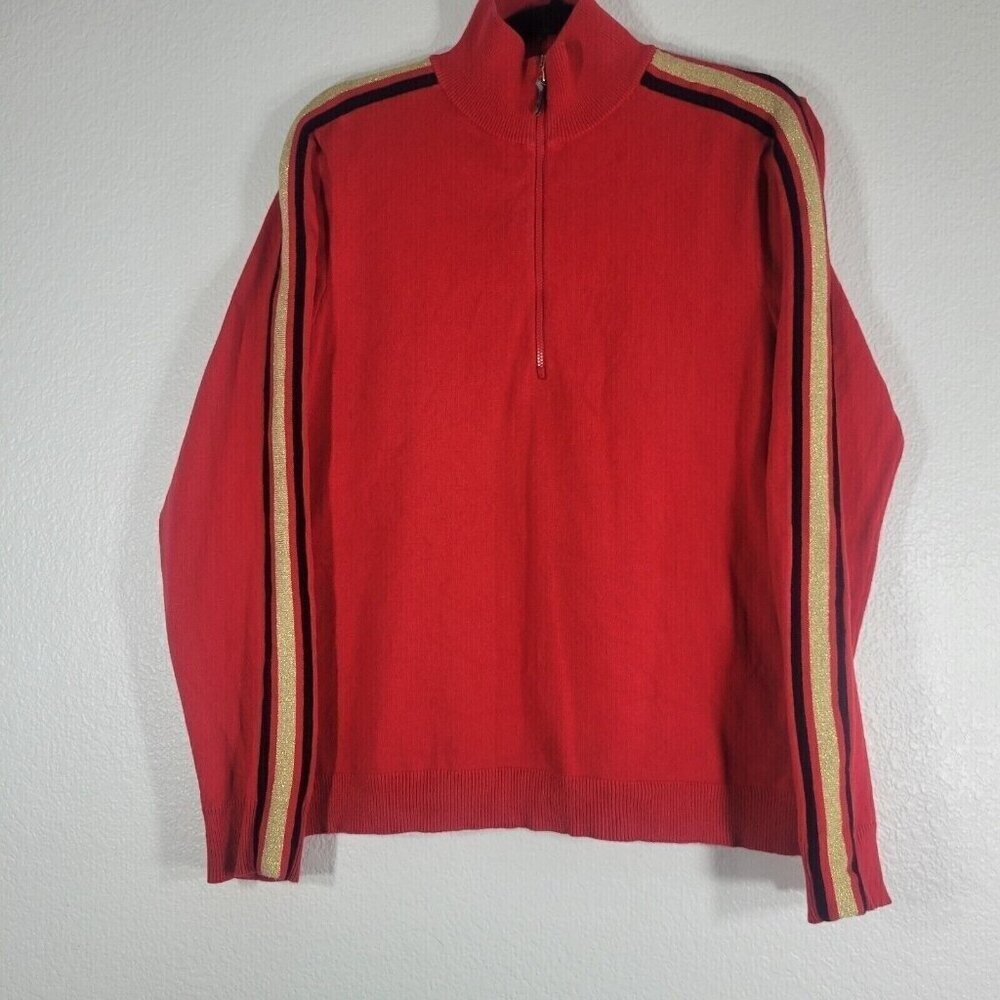 Lauren Ralph Lauren Track Sweater Women XL  Activewear Red Gold Racer Stripe